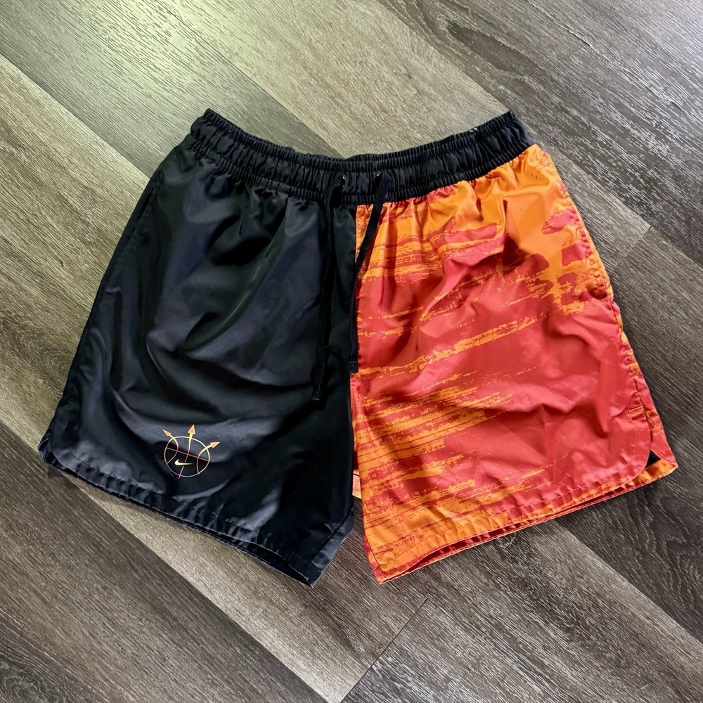 Nike Mens‎ Basketball Shorts Black Orange Split Graphic DV9605-010 Large Woven